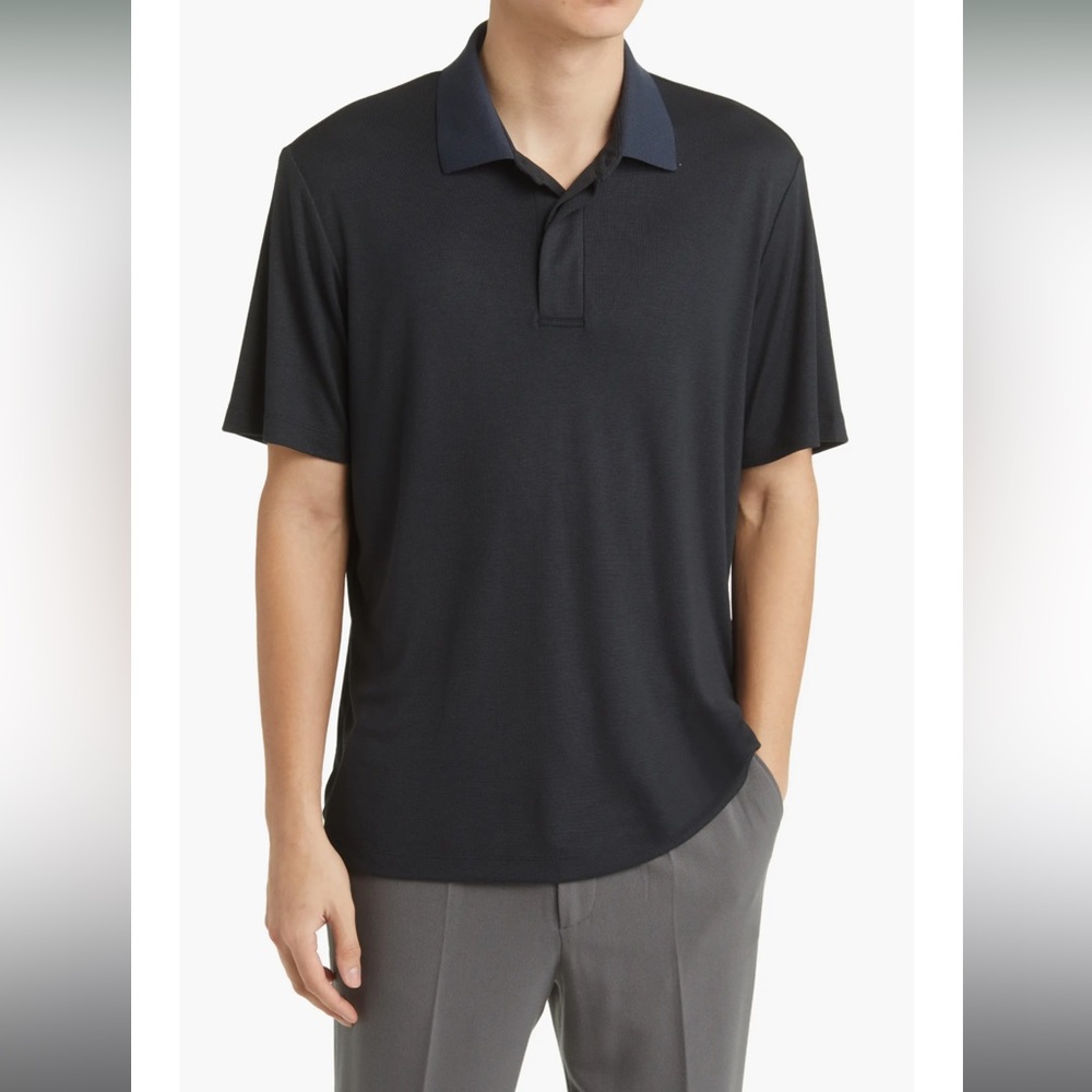 Theory Black w/Navy Blue Collar Kayser Anemone Milano Polo Size L